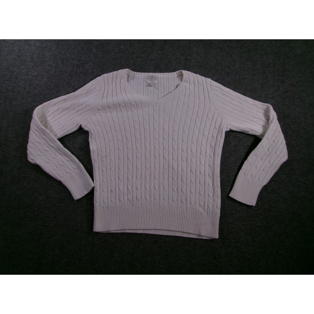 St John Bay Sweater Woman Large White V Neck Capsule Causal Everyday Knit SEE